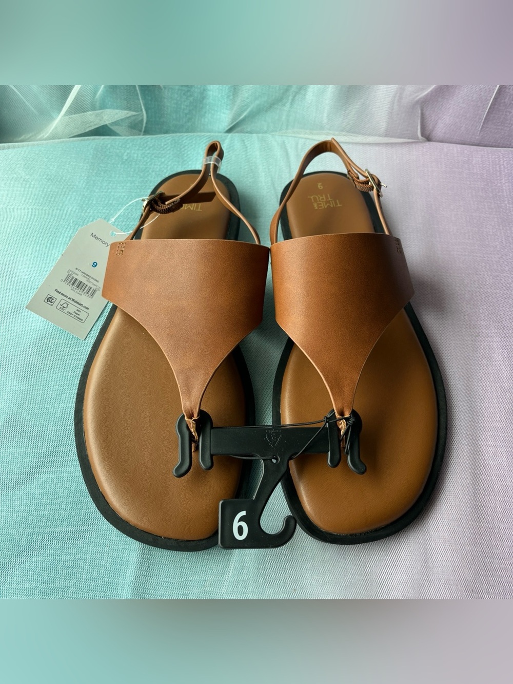 Time And Tru Flip Flops Womens Size 9 Brown Sandals Ankle Strap Shoes Open Toe